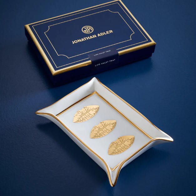 Lips Valet Tray, White/Gold